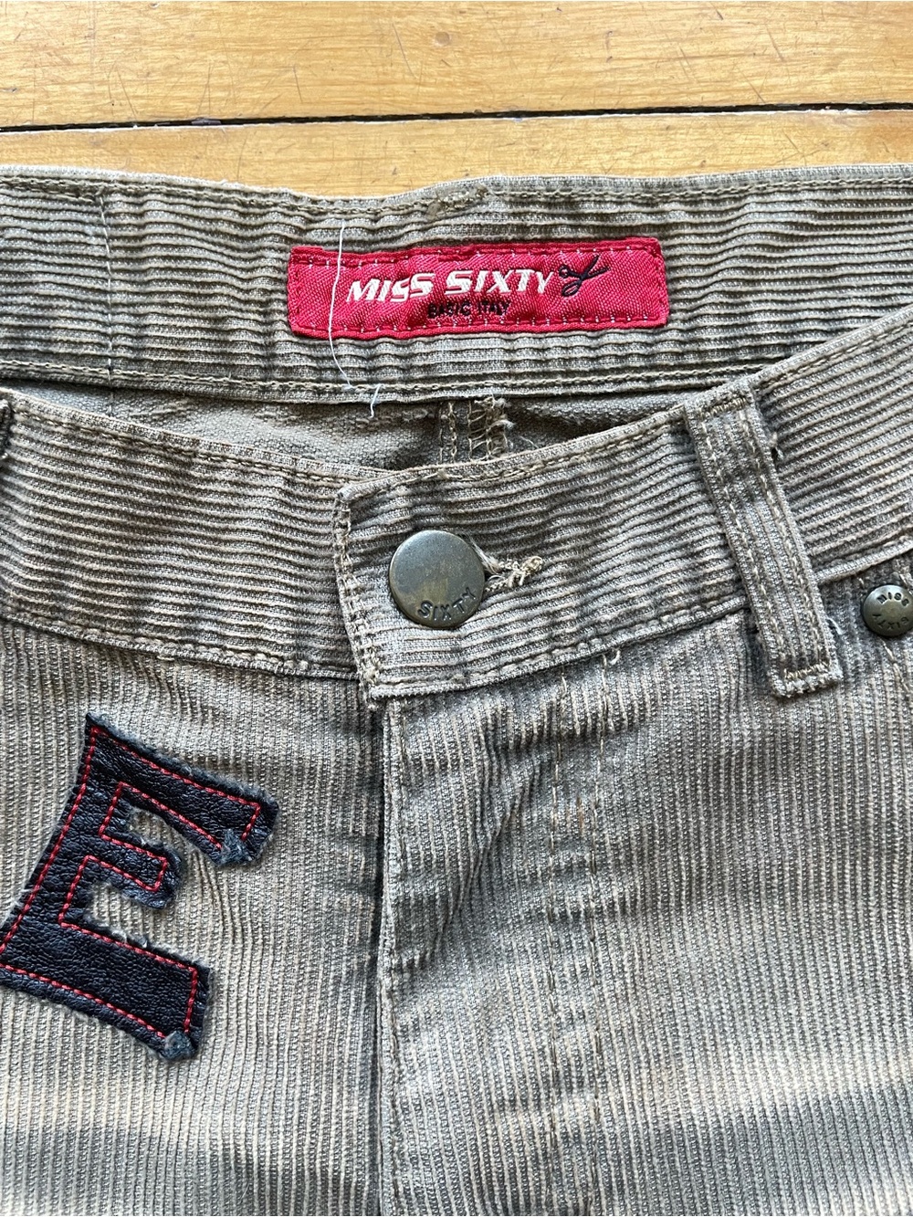 Y2K Miss Sixty Vintage Patchwork Love Flare Corduroy Jeans 26 Euro Hippy - Picture 9 of 16